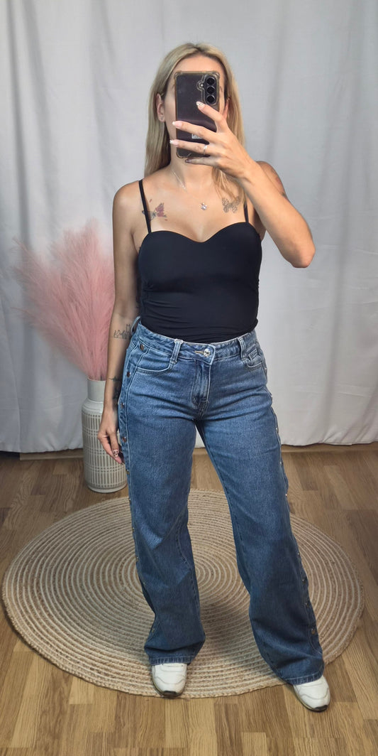 Vaquero Wide Leg con Botones Laterales