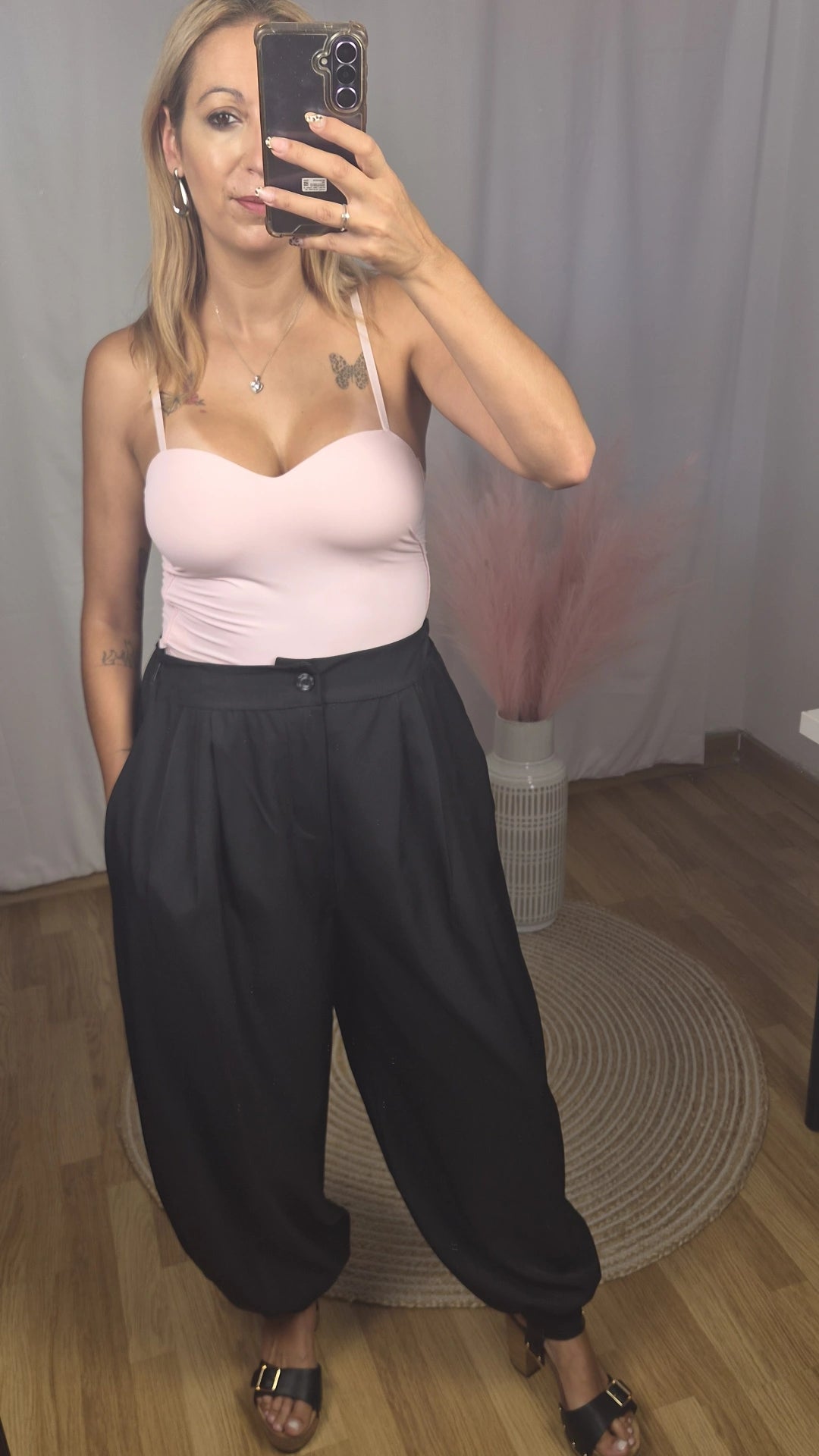 Pantalón globo negro pinzas