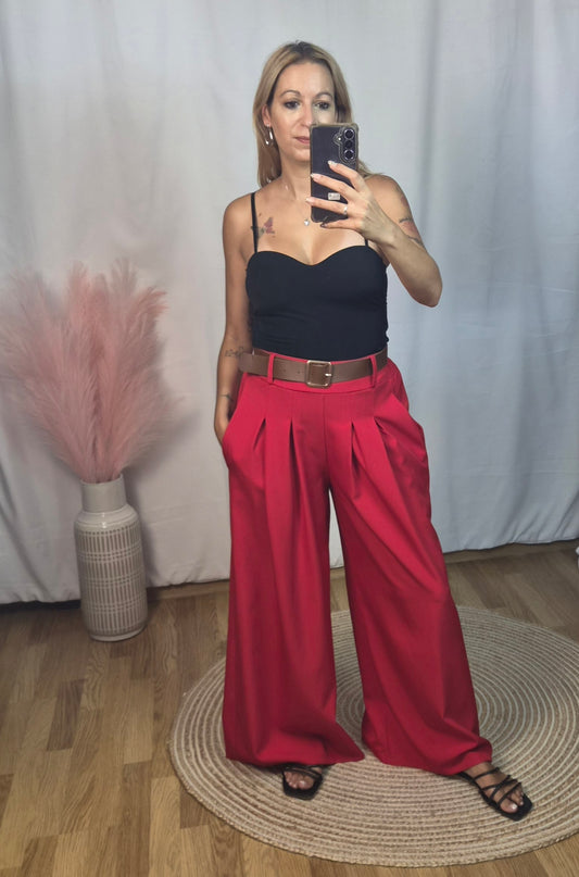 Pantalon rojo palazo pinzas