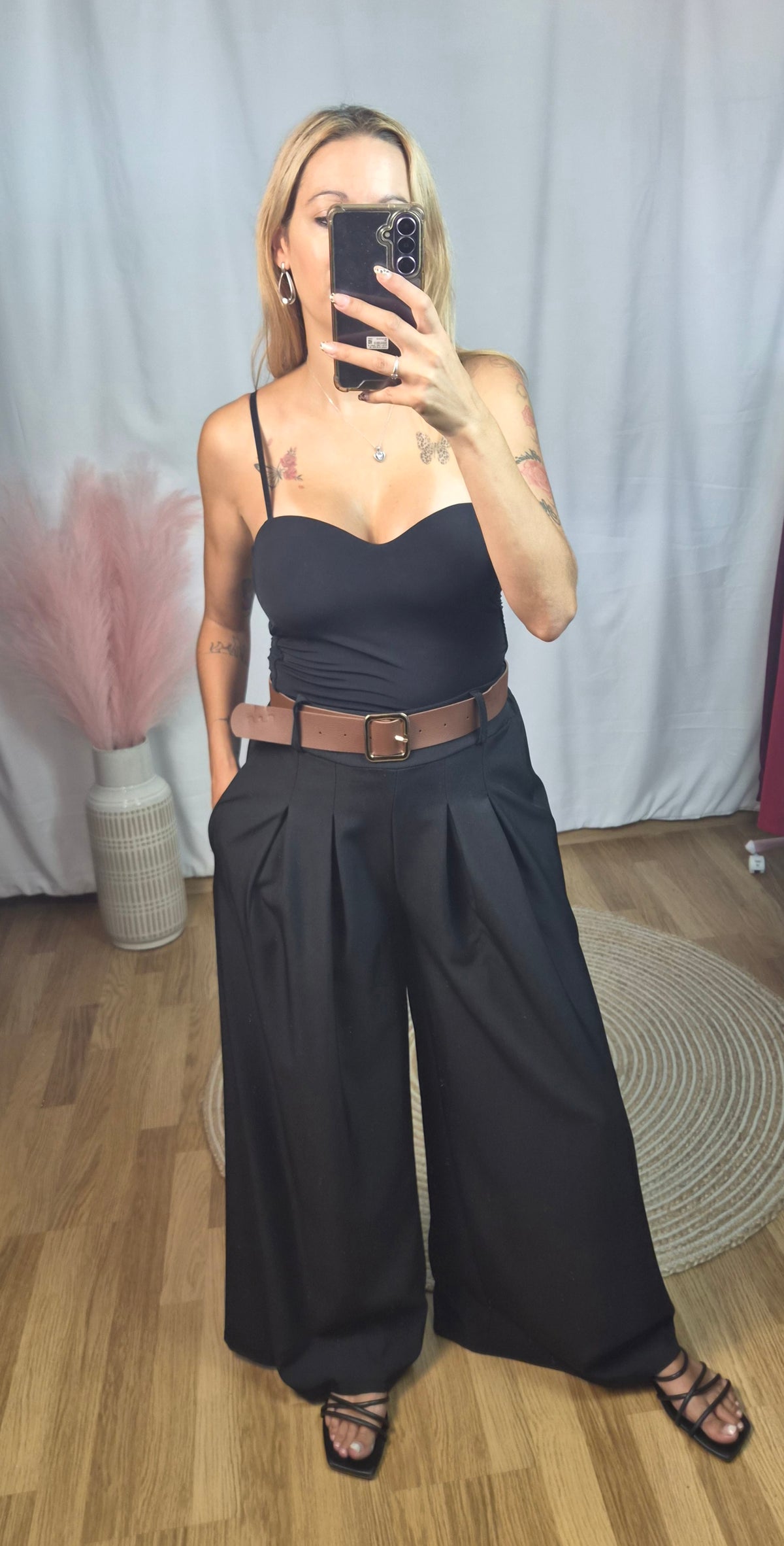 Pantalon palazo pinzas negro