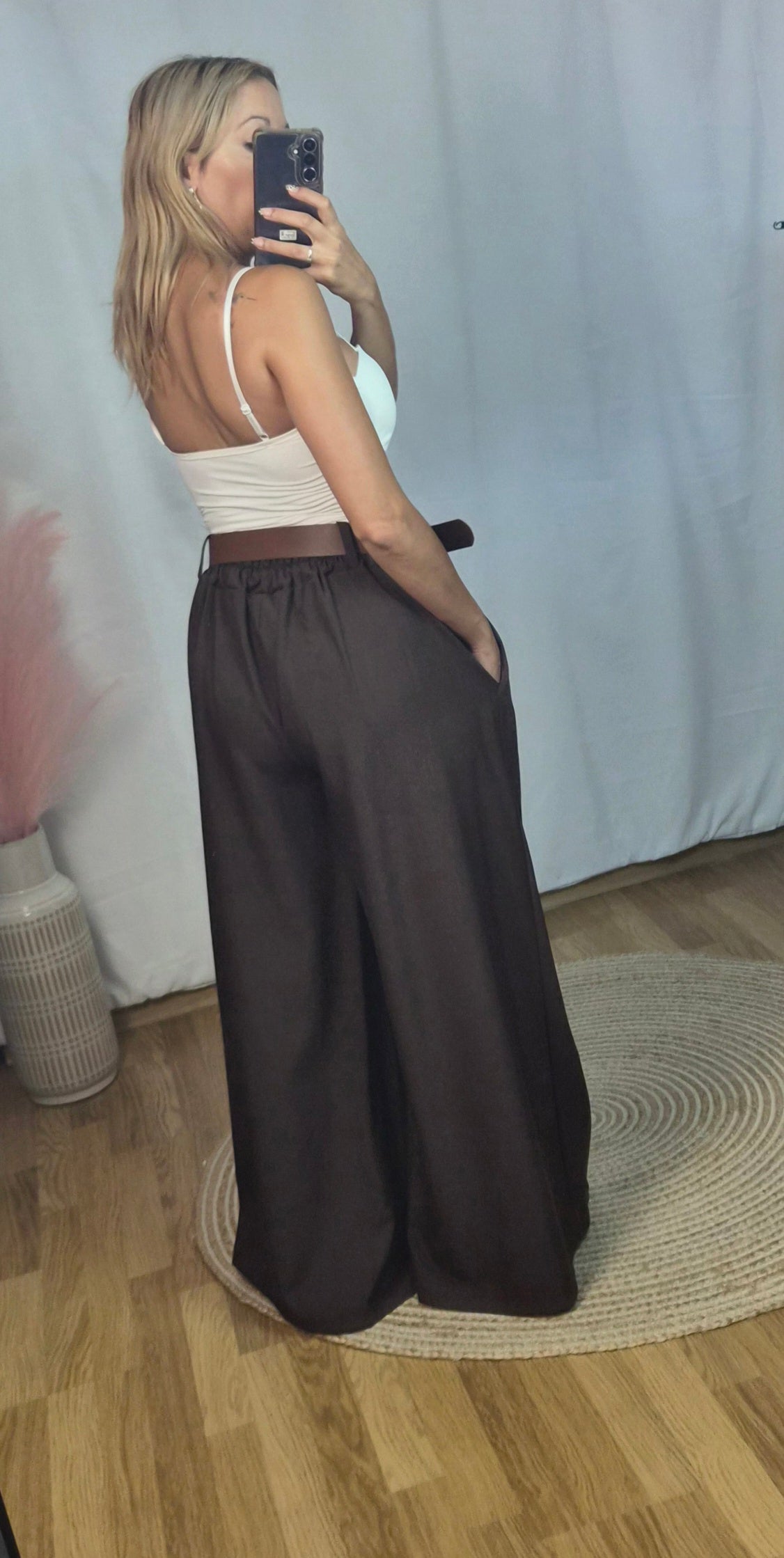 Pantalón palazo pinzas marrón chocolate