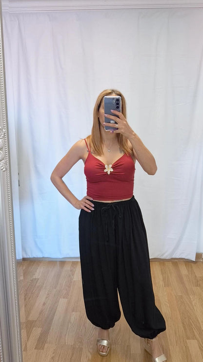 Pantalon globo fluido negro